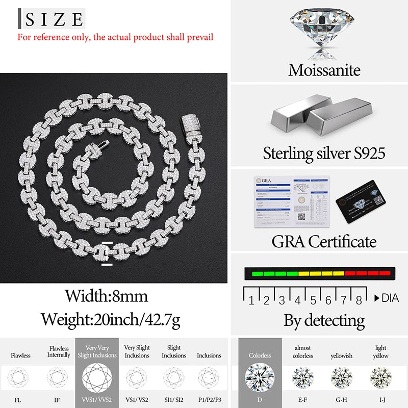 Chaine en Grain de café VVS1 Moissanite